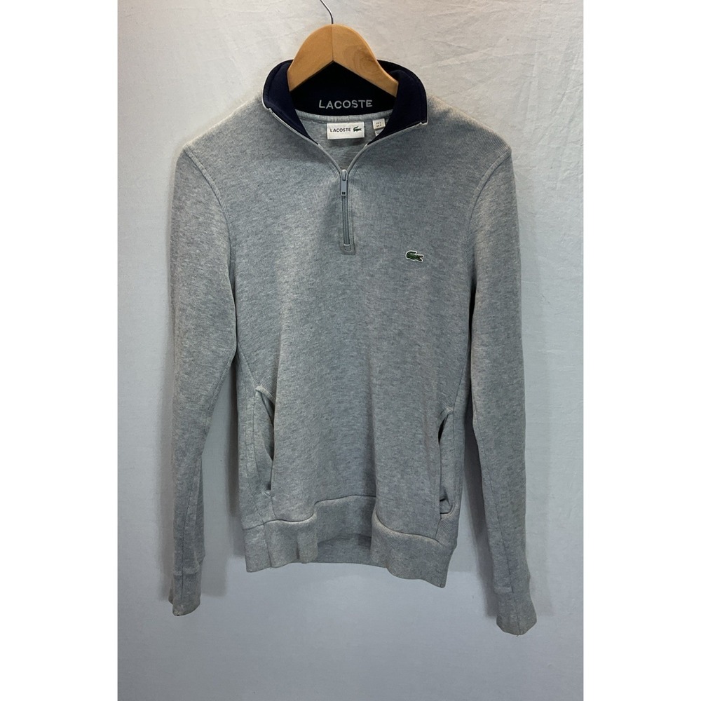 Lacoste Grey 1/4 Zip‎ Mock Neck Sweatshirt Logo Men's Size S Preppy Classic